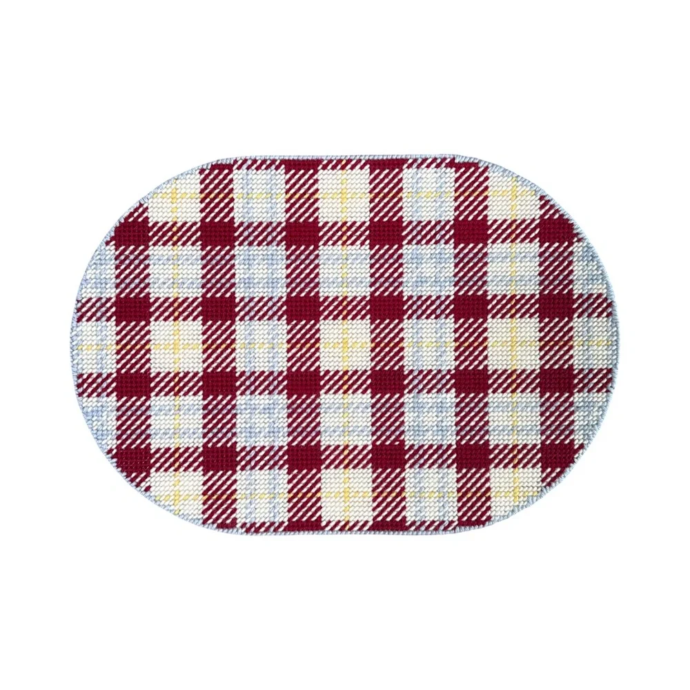 Vintage Set of 6 Woven Plaid Placemats Red‎ Blue MCM